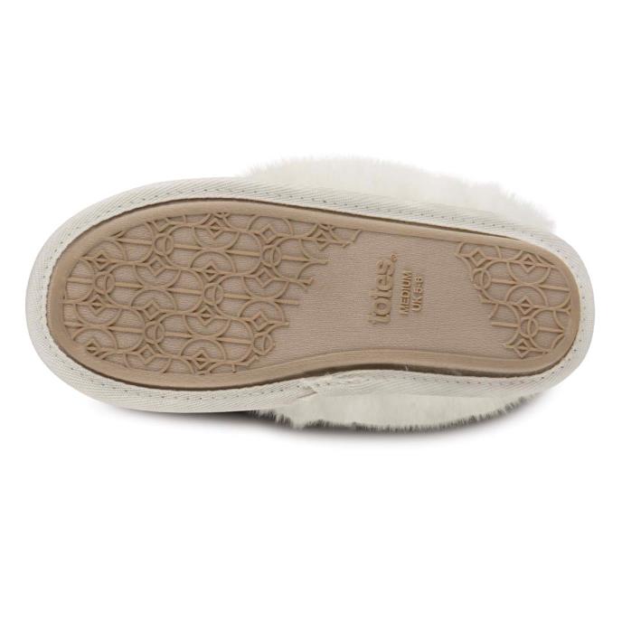totes toasties® Ladies Textured Sparkle Faux Fur Mule Slippers Cream Extra Image 6